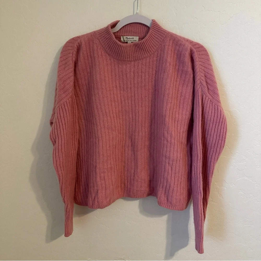 Madewell Dusty Pink Ribbed Boxy Mockneck Cashmere Sweater